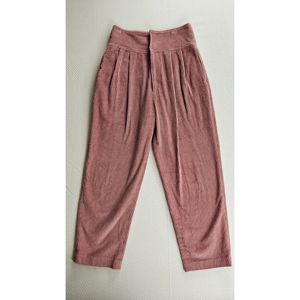 Pink Corduroy Pleated High Rise Tapered Pants Women XS Twee Kawaii Kidcore